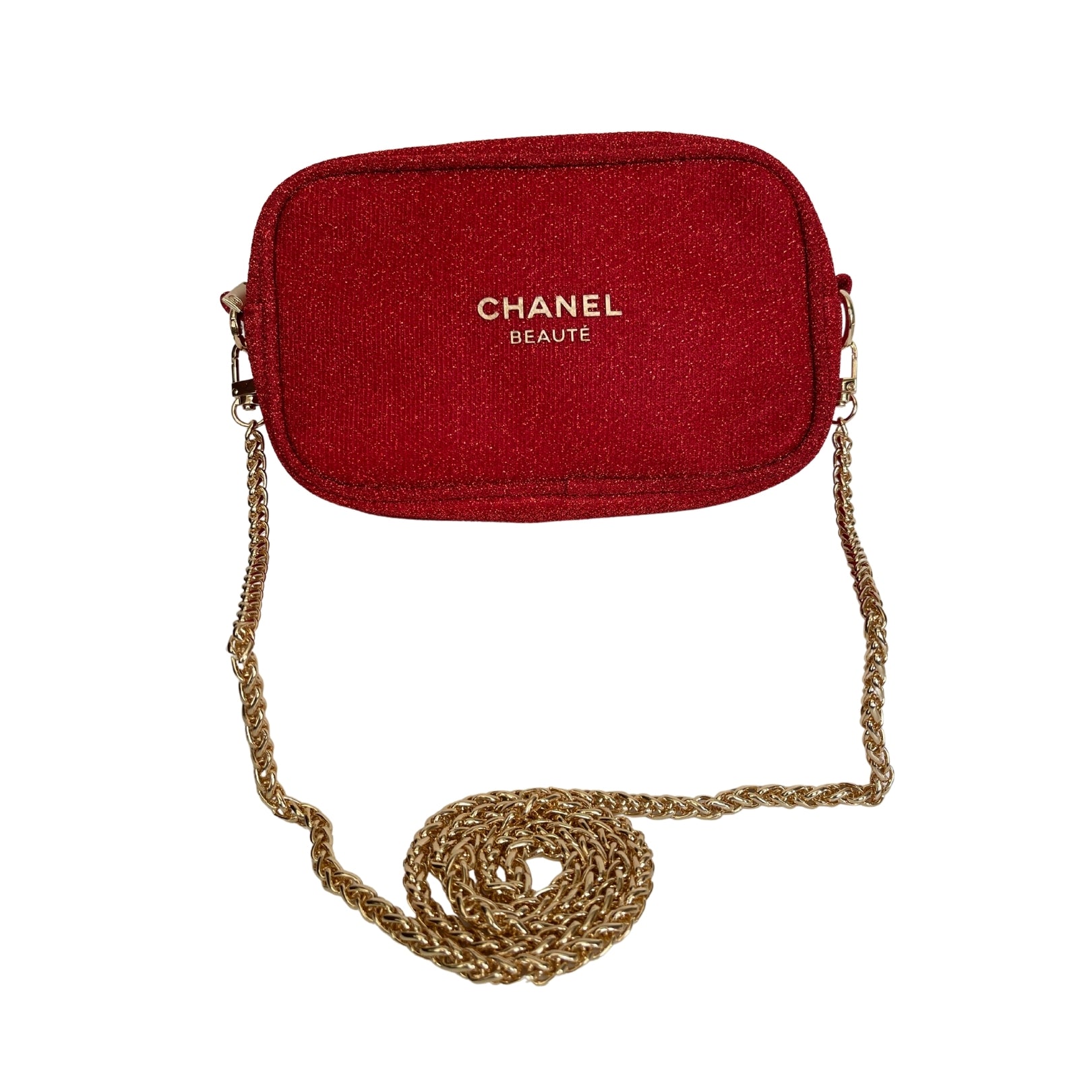 CC VIP Gift Red Gold Holiday Glitter Pouch Clutch Bag with Gold