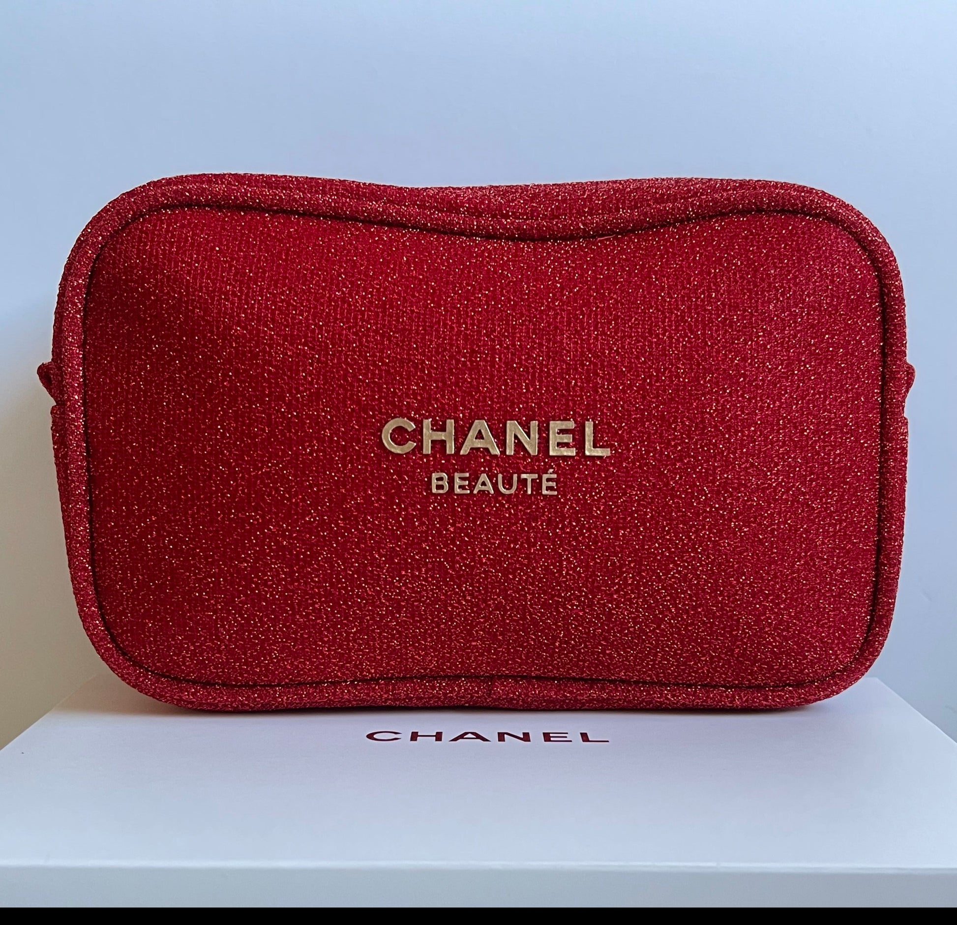 Chanel Toiletry Cosmetic Bag Makeup Lipstick Bag Clutch Red Velvet Coin  Pouch