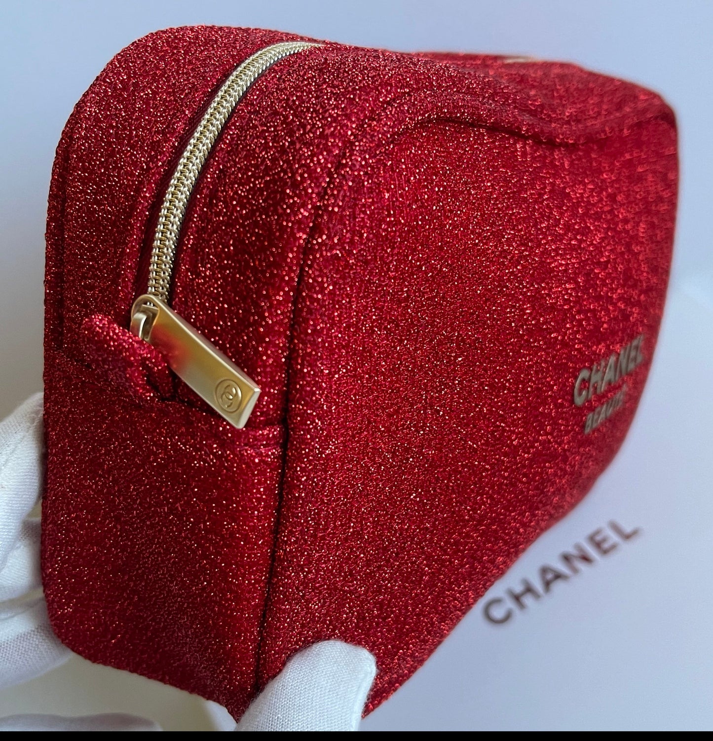 CC VIP Gift Red Gold Holiday Glitter Pouch Clutch Bag (w/o chain)