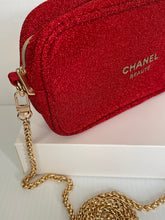 Load image into Gallery viewer, CC VIP Gift Red Gold Holiday Glitter Pouch Clutch Bag with Gold Crossbody Chain
