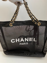 Load image into Gallery viewer, CC VIP Gift Boutique Black Mesh Tote with Pouch w/Gold Hardware Straps
